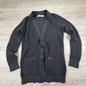 Abercrombie & Fitch Charcoal Gray Waffle Knit Open Front Cardigan Pockets Sz XS